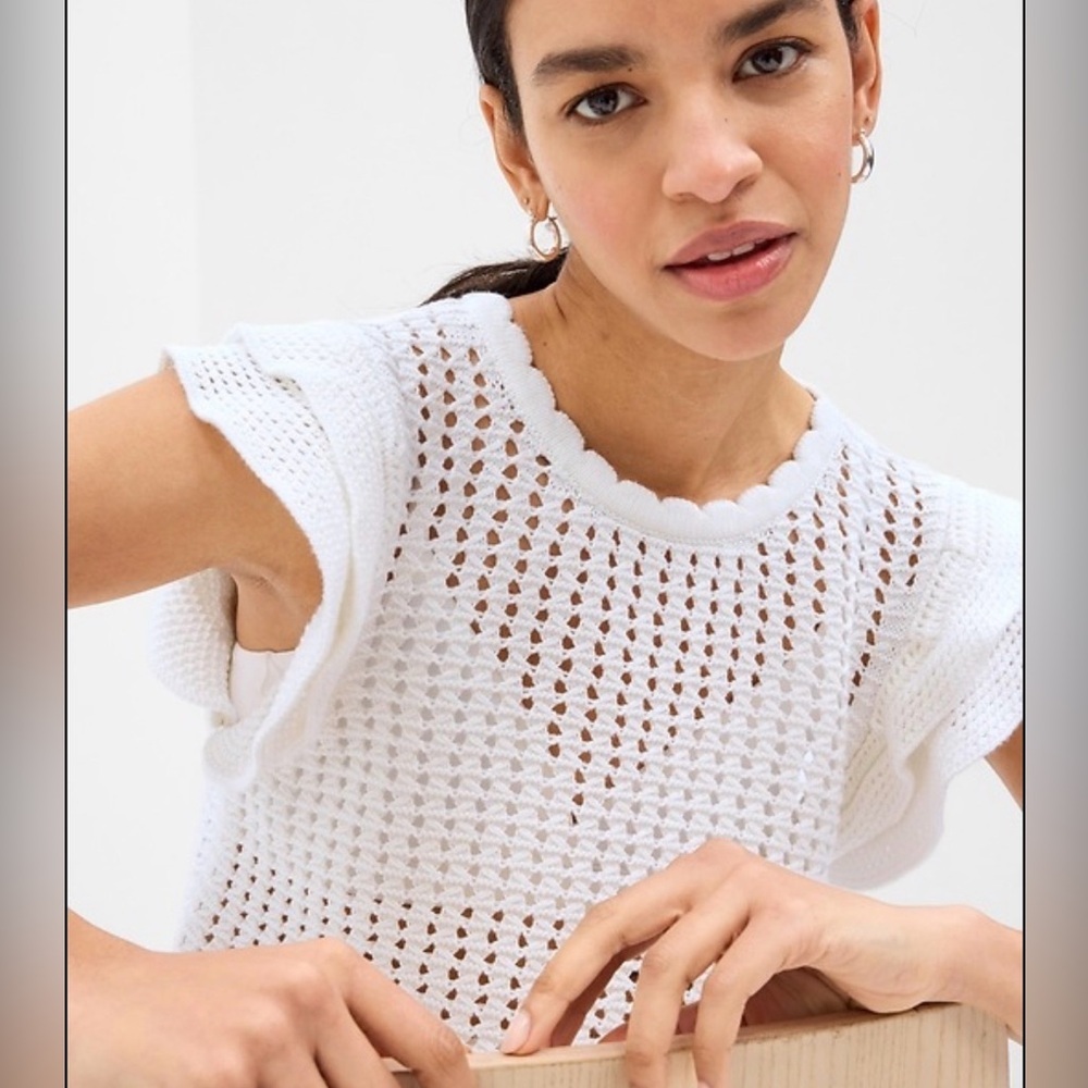 GAP Knit Flutter Sleeve Crochet Sweater - Picture 7 of 7